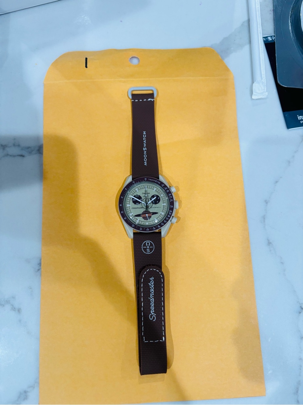Omega MoonSwatch Beige Dial with Brown Bezel and Strap - Picture 3 of 4